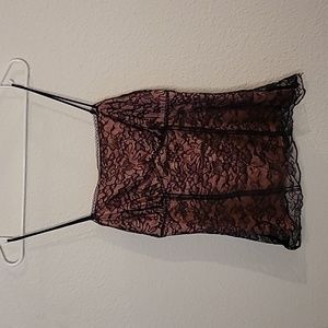 Pink Black Lace Spaghetti Strap Top